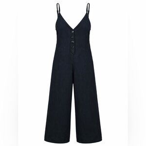 Zara Fillsens Black Wide Leg Jumpsuit Women’s S Button Front Minimalist Parisian